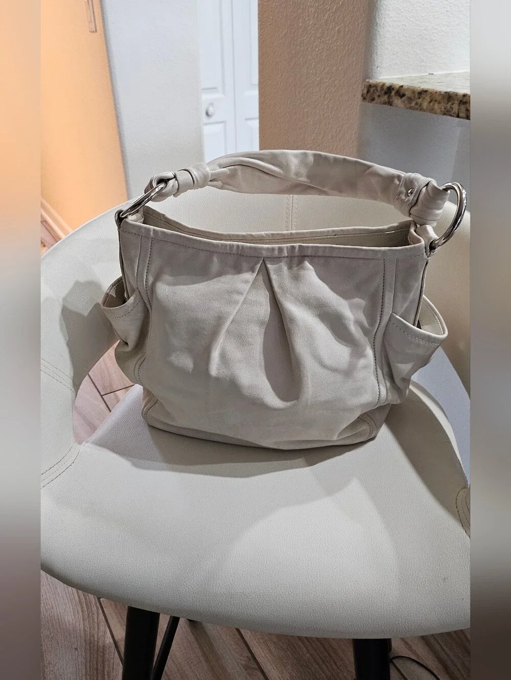 Coach 13412 White Full Grain Leather Shoulder Hobo Bag Tote Purse Silver Hardwar